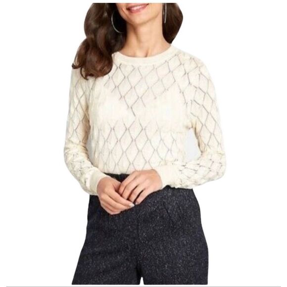 ModCloth women’s M looking lively white ivory knit sweater diamond textured patt - Picture 1 of 7
